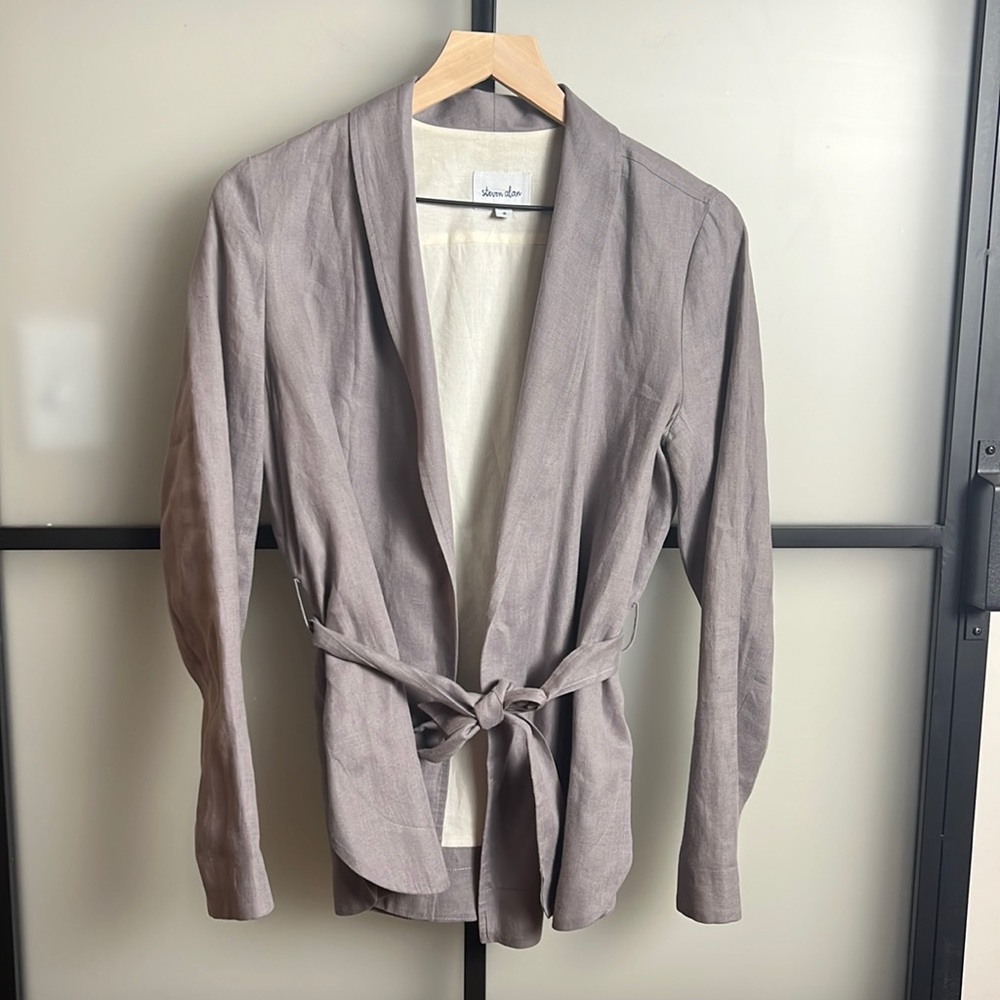 Steven Alan Taupe Linen Blend Belted Blazer